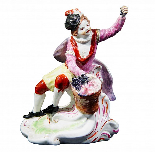 Vauxhall Porcelain Antique Vauxhall Porcelain Figure of the Season Autumn Modelled as a Grape Vendor, Circa 1756-60 $7,500