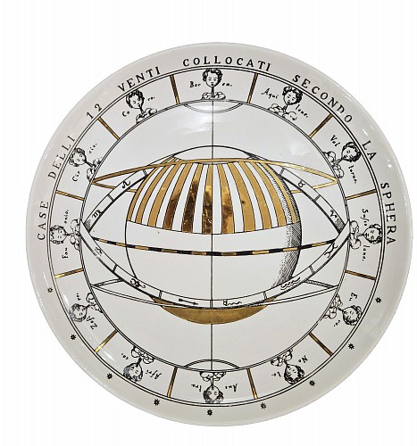 Piero Fornasetti Piero Fornasetti Astronomici Porcelain Plate, Case delli 12 Venti, Armillary Sphere, 1950s