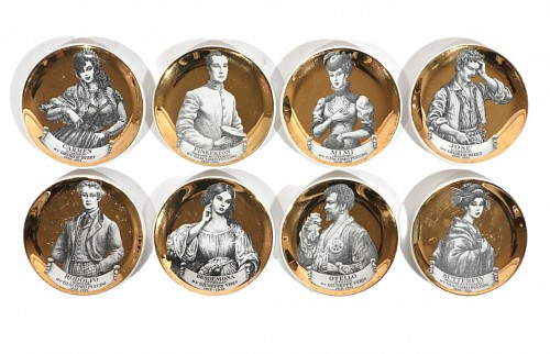 Piero Fornasetti Piero Fornasetti ""Melodramma"" Ceramic Coasters: A Series of Dramatic Opera Characters, 1960s $1,000
