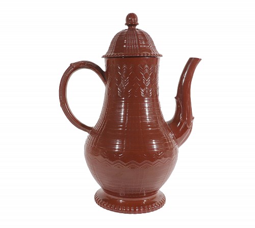 British Pottery Staffordshire Redware Engine-turned Large Coffee Pot, Signed Myatt, 1790 $1,850