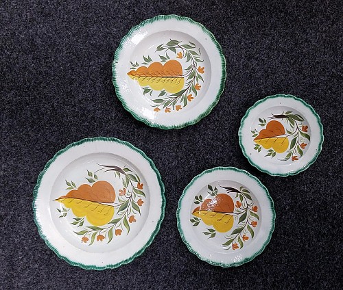 Inventory:  Pearlware, Set of Green Shell-edged Nested Oak Leaf Design Small Dishes, Circa 1800, $850