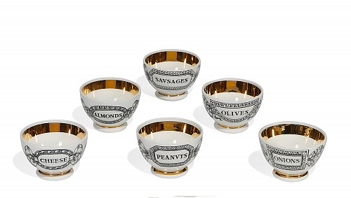 Piero Fornasetti Complete Set of Six Ceramic ""Stuzzichini"" Barware Appetizer Bowls, 1960s-70s $1,250