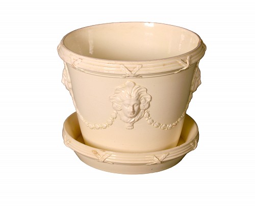 Creamware Pottery English Neo-classical Creamware Cachepot and Stand, 1780 SOLD &bull;