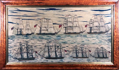 Inventory:  Sailor's Woolwork, British Sailor's Woolwork Woolie of Two Fleets- Eight Ships, 1875, SOLD &bull;