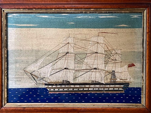 Inventory:  Sailor's Woolwork, British Sailor's Large Woolwork of HMS Brunswick Made by J.H. Miller, Brixton, London, 1865-75, SOLD &bull;