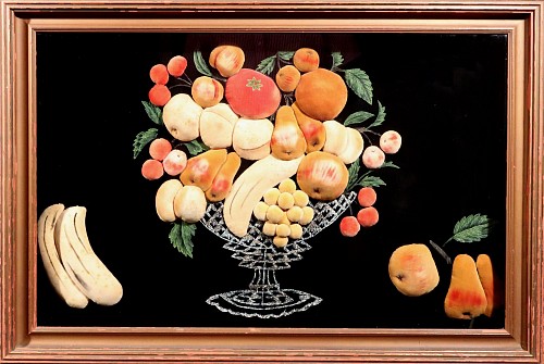 Folk Art American Feltwork Picture of Fruit in a Footed Bowl, Probably New York State, 1890-1920 SOLD &bull;