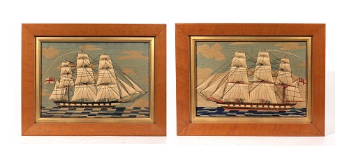 Inventory:  Sailor's Woolwork, Nautical Folk Art: Rare Pair of British Sailors' Woolworks, 1860-70, SOLD &bull;