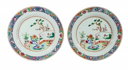 Chinese Export Porcelain 18th-century Chinese Export Porcelain Famille Rose &acirc;Garden&acirc; Dishes, 1740-60 $3,750