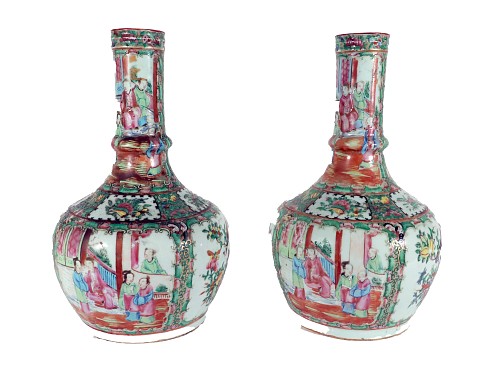 Chinese Export Porcelain Chinese Export Porcelain Bottle-form Rose Medallion Vases, 1860 $3,750