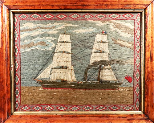 Inventory:  Sailor's Woolwork, English Sailor's Woolwork of a Merchant Navy Steam-auxiliary Square-rigged Brig, 1860-75, SOLD &bull;
