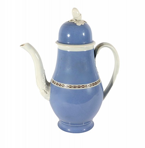 Pearlware English Pearlware Light Blue Slip Coffee Pot, English, probably Staffordshire or Yorkshire, 1790 $2,750