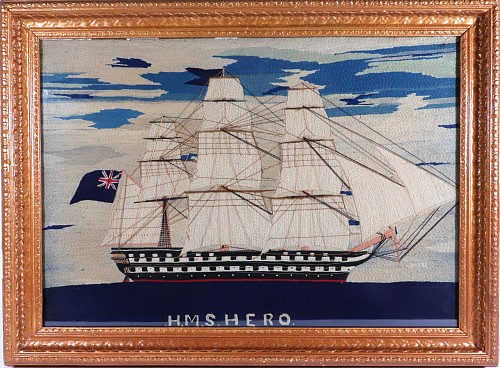 Sailor's Woolwork British Sailor's Woolwork of Royal Navy Ship HMS Hero, famous for conveying Albert Edward, Prince of Wales on his historic tour of North America in 1860, 1860-70 $7,800