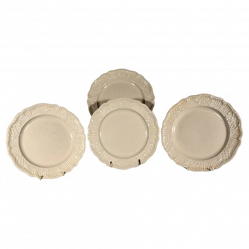 Creamware Pottery 18th Century Creamware Plates with Basketweave Border- A Set of Four, 18th Century $2,500