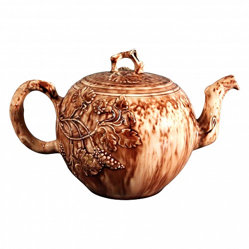 Creamware Pottery 18th Century Whieldon-type Large Tortoise-shell Creamware Teapot and Cover, 1765 $2,500