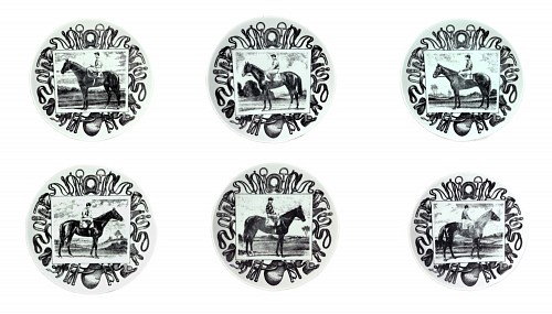 Piero Fornasetti Piero Fornasetti Porcelain Race Horse Plates, Set of Six, Early 1960s $2,500