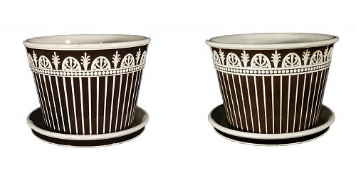 Wedgwood Pottery Wedgwood Pottery Neoclassical Large Pair of Cachepots and Stands, 1790 $5,500