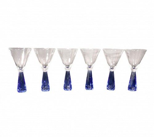 Inventory:  Vintage, Vintage Post-Modern Translucent Blue Base Martini Glasses, 1970s, $750