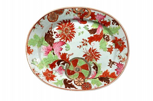 Inventory:  Chinese Export Porcelain, Chinese Export Pseudo Tobacco Leaf Porcelain Oval Dish, 1765, SOLD &bull;