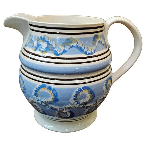Inventory:  Mocha, English Mocha Pottery Pearlware Earthworm Jug, 1810, SOLD &bull;