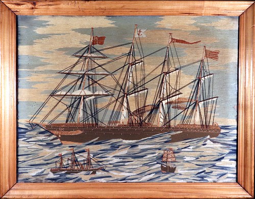 Sailor's Woolwork British Sailor's Large Woolwork named The City of Rome on a Rough Sea, 1880s SOLD &bull;
