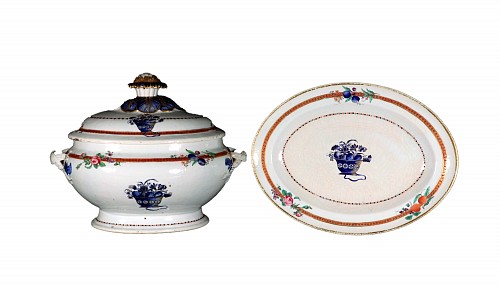 Inventory:  Chinese Export Porcelain, Chinese Export American Market Blue Enamel Soup Tureen, Cover & Stand, 1780, $2,500