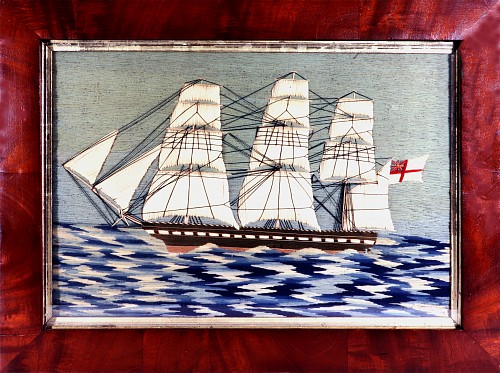 Sailor's Woolwork Sailor's Woolwork of a Royal Navy Ship on a Checkerboard Sea, 1865 SOLD &bull;