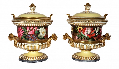 Chamberlain's Worcester Regency Chamberlain Worcester Botanical Ice Pails, Covers & Liners, Signed" P. Bradley", From Bettiscombe Manor Provenance, 1825 $18,000