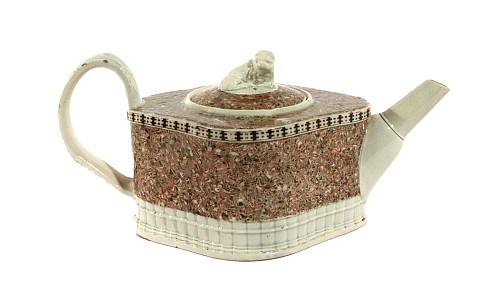 Pearlware English Inlaid Agate Pottery Teapot and Cover with Lion Finial, 1780 SOLD &bull;