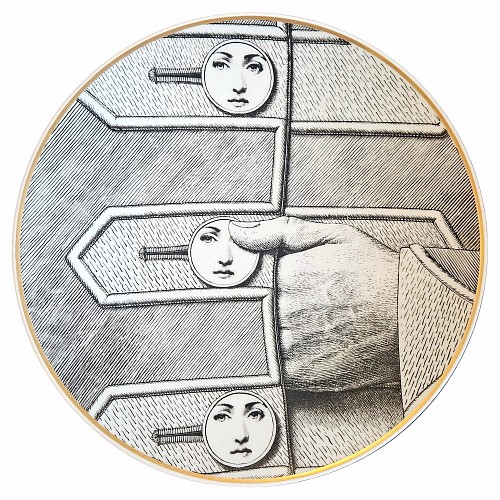 Piero Fornasetti Rosenthal Piero Fornasetti Porcelain Plate, Themes and Variations, Buttons, Motiv 13 with Original Box, 1990s $795