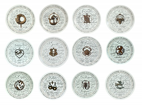 Inventory:  Piero Fornasetti, Piero Fornasetti &acirc;Zodiaci&acirc; Zodiac Plates for Perugia, Complete Set of Twelve, 1963-74, 1963-1974, $5,500