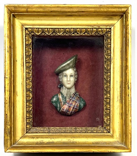 Portrait Miniature Framed Wax Portrait of Young Officer in Scottish Highland Military Uniform $1,250