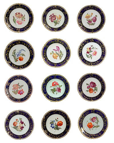 Inventory:  British Porcelain, Coalport Porcelain Botanical Plates, Set of Twelve, John Rose, 1820, $8,500