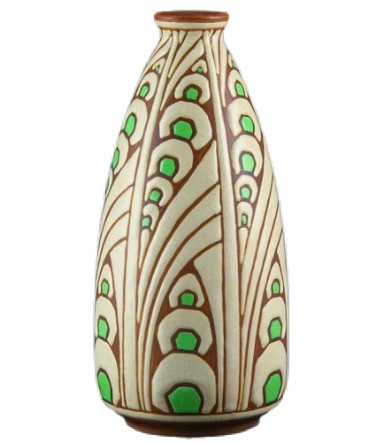 Charles Catteau Charles Catteau Boch Fr&Atilde;&uml;res Keramis Art Deco Gr&Atilde;&uml;s Stoneware Vase, D&Atilde;&copy;cor D.1005,
Boch Fr&Atilde;&uml;res Keramis, La Louvi&Atilde;&uml;re, Circa 1925, 1925 $3,500