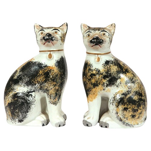 Staffordshire Pair of Staffordshire Pottery Seated Calico Cats, 1850-70 $1,250